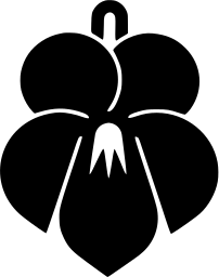 Mark 449: Five petal pansy in black with a small ring at its top. Flowers, designed by Shuji Torigoe for Toko Store Co., Ltd. Trademarks & Symbols Vol. 2, Kuwayama, 1973.