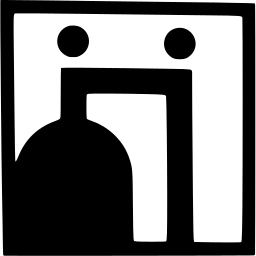 Mark 45: Two round heads above an arched doorway shape inside a square frame. Human figures, designed by Keiko Hirohashi for Meiji Mutual Life Insurance Co. Trademarks & Symbols Vol. 2, Kuwayama, 1973.