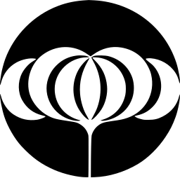 Mark 450: White tulip with rounded petals and a short stem in a black disc. Flowers, designed by Tadashi Ohashi for Japanese Government. Trademarks & Symbols Vol. 2, Kuwayama, 1973.