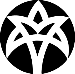 Mark 451: Lily like flower formed from white wedges inside a black disc. Flowers, designed by Tadashi Ohashi for Kyowa Bank. Trademarks & Symbols Vol. 2, Kuwayama, 1973.