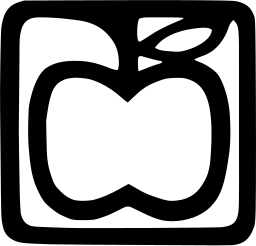 Mark 456: Apple outlined in white inside a thick rounded black square. Flowers, designed by Verbena Rebora+Ennio Lucini for Ligure Lombarda. Trademarks & Symbols Vol. 2, Kuwayama, 1973.