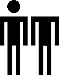 Mark 46: Two blocky standing figures side by side, only the left one with a round head. Human figures, designed by Felix Beltran for Comision de Orientacion Revolucionario. Trademarks & Symbols Vol. 2, Kuwayama, 1973.