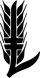 Mark 463: Wheat ear with slanted grains and a long curling leaf at its base. Trees, designed by Pat Keely. Trademarks & Symbols Vol. 2, Kuwayama, 1973.