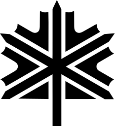 Mark 466: Maple leaf formed by radiating bars and sharp wedges. Trees, designed by Ken Parkhurst for Vermonst Ski Village. Trademarks & Symbols Vol. 2, Kuwayama, 1973.