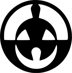 Mark 47: Black ring around a bust shaped figure above a white crescent holding a small keyhole figure. Human figures, designed by Helmuth Kurtz for Evangelischer Verband Frauenhilfe. Trademarks & Symbols Vol. 2, Kuwayama, 1973.