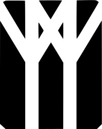 Mark 472: Tall black rectangle cut into angular trunks and branches. Trees, designed by S.Neil Fujita for New York City. Trademarks & Symbols Vol. 2, Kuwayama, 1973.