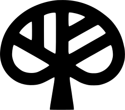 Mark 480: Rounded tree crown cut by white branch lines on a thick trunk. Trees, designed by Dentsu for Itoman. Trademarks & Symbols Vol. 2, Kuwayama, 1973.