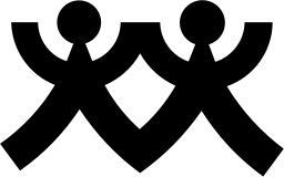 Mark 49: Two round headed figures with raised arms joined at the feet in a zigzag. Human figures, designed by Klaus Grözinger for Jugendgruppenleiterschüle. Trademarks & Symbols Vol. 2, Kuwayama, 1973.