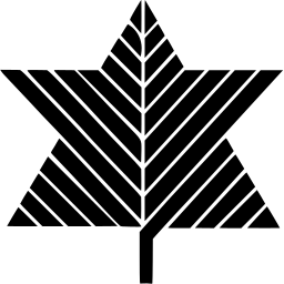 Mark 490: Six point star shaped leaf cut with diagonal white stripes. Trees, designed by Robert Pease for The Marin Jewish Community Center. Trademarks & Symbols Vol. 2, Kuwayama, 1973.