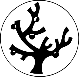 Mark 501: Bare branching tree with knobbed limbs inside a thin ring. Trees, designed by Joseph Binder. Trademarks & Symbols Vol. 2, Kuwayama, 1973.