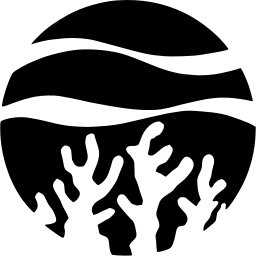 Mark 502: White coral branches under bands of waves in a black disc. Trees, for Coral Princess. Trademarks & Symbols Vol. 2, Kuwayama, 1973.