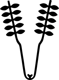 Mark 503: Two leafy sprigs rising from a V shaped stem. Trees, designed by Nedo Mien Férrario for Ministerio de Agricultura y Cria. Trademarks & Symbols Vol. 2, Kuwayama, 1973.