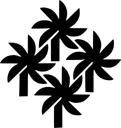 Mark 508: Four small pinwheel flowers arranged around an empty centre. Trees, designed by Clarence Lee for Coconut Plantation. Trademarks & Symbols Vol. 2, Kuwayama, 1973.