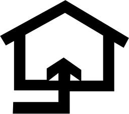 Mark 517: House with an arrow rising into the doorway from a path. Architecture, designed by Jan Rajlich. Trademarks & Symbols Vol. 2, Kuwayama, 1973.