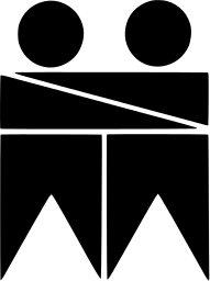 Mark 52: Two round heads above a shared block body that splits into zigzag legs. Human figures, designed by David Stanfield for Sparta Amateur Wrestling Club. Trademarks & Symbols Vol. 2, Kuwayama, 1973.