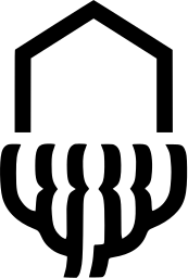 Mark 522: House outline above a cluster of curved root like bars. Architecture, designed by Philip Draggan for Project. Trademarks & Symbols Vol. 2, Kuwayama, 1973.