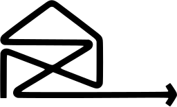 Mark 523: Open envelope drawn in one line that runs out into an arrow. Architecture, designed by Gérard Clerc+Daniel Maurel for Bottin Addresses. Trademarks & Symbols Vol. 2, Kuwayama, 1973.