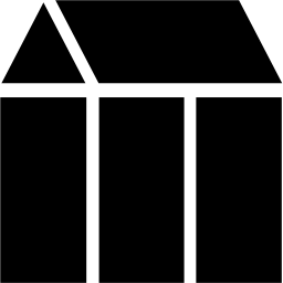 Mark 524: Bold roofed building divided into three white bays. Architecture, designed by Francis R.Esteban for Steel Corporation. Trademarks & Symbols Vol. 2, Kuwayama, 1973.