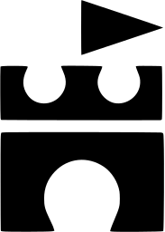 Mark 526: Castle gate with a flag, a notched battlement and a horseshoe arch. Architecture, for Otogi no kuni. Trademarks & Symbols Vol. 2, Kuwayama, 1973.