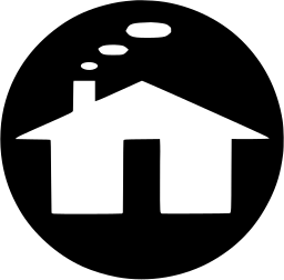 Mark 528: White house with a chimney and thought bubble smoke in a black disc. Architecture, designed by Yasu Nakajima for Daiei Residence. Trademarks & Symbols Vol. 2, Kuwayama, 1973.
