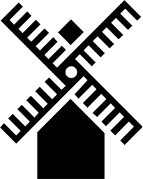 Mark 530: Windmill with latticed sails crossing over a black house body. Architecture, designed by Peter Hatch for Dick Merricks Farm. Trademarks & Symbols Vol. 2, Kuwayama, 1973.