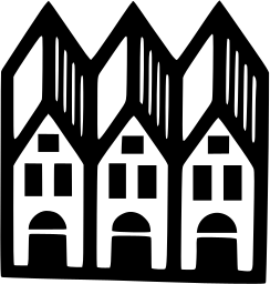 Mark 533: Three narrow gabled houses standing side by side. Architecture, designed by Mitsuo Ishida for Giraud. Trademarks & Symbols Vol. 2, Kuwayama, 1973.