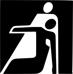 Mark 54: Two white figures on a black square, one bending to support the other. Human figures, designed by Gerard Miedinger. Trademarks & Symbols Vol. 2, Kuwayama, 1973.