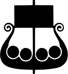 Mark 543: Viking ship with curled prow, square sail and a row of round shields. Conveyances, for Scandinavia Pavilion. Trademarks & Symbols Vol. 2, Kuwayama, 1973.