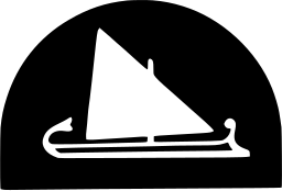 Mark 544: White sail boat gliding on runners in a black arch. Conveyances, for Latina. Trademarks & Symbols Vol. 2, Kuwayama, 1973.