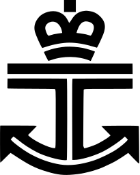 Mark 550: Anchor topped by a crown, with a bar and curved flukes. Conveyances, designed by Emil O Biemann for Molson’s Brewery Ltd. Trademarks & Symbols Vol. 2, Kuwayama, 1973.