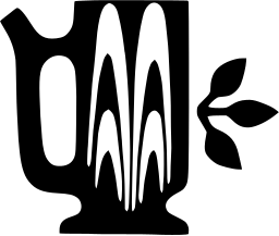 Mark 563: Jug with a handle holding flame like white shapes beside a small sprig. Tools, designed by Stanislav Kovař for Čedok Travel Agency. Trademarks & Symbols Vol. 2, Kuwayama, 1973.