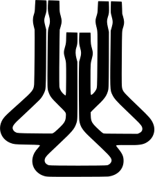 Mark 565: Three flasks with long necks joined by looping tubes. Tools, designed by Primo Angeli for Bio Science Laboratories. Trademarks & Symbols Vol. 2, Kuwayama, 1973.