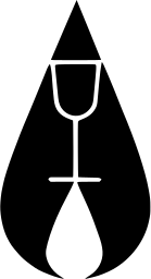 Mark 566: Wine glass in white inside a large black drop. Tools, designed by Franz Hermann Wills. Trademarks & Symbols Vol. 2, Kuwayama, 1973.
