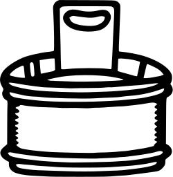 Mark 573: Round lidded tub with a handle on top and a plain label band. Tools, designed by Meier Menzel & Gatz. Trademarks & Symbols Vol. 2, Kuwayama, 1973.