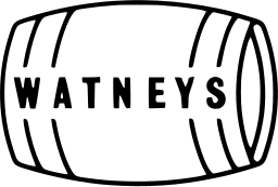 Mark 574: Beer barrel lying on its side with the word WATNEYS across it. Tools, designed by Milner Gray & Design Research Unit for Watney Mann Limited. Trademarks & Symbols Vol. 2, Kuwayama, 1973.