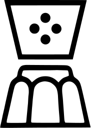 Mark 576: Jelly mould with four dots in its cup above a turned out jelly. Tools, designed by Dr.Hahn. Trademarks & Symbols Vol. 2, Kuwayama, 1973.