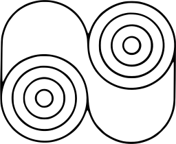 Mark 581: Two thread spools drawn as concentric rings in a rounded outline. Tools, designed by Hiromu Hara for Heibonsha Publishers. Trademarks & Symbols Vol. 2, Kuwayama, 1973.