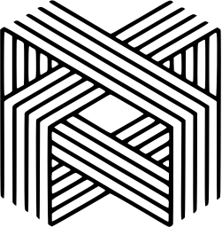 Mark 587: Woven threads in crossing groups of parallel lines in a hexagon. Tools, designed by Daniel Maurel for 3M Company. Trademarks & Symbols Vol. 2, Kuwayama, 1973.