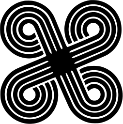Mark 589: Four striped ribbon loops crossing at the centre. Tools, designed by Alan Peckolick for Klopman Mills. Trademarks & Symbols Vol. 2, Kuwayama, 1973.