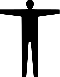 Mark 6: Plain upright figure with arms stretched wide to each side. Human figures, designed by Shigeo Fukuda for Sankei Ad Monthly. Trademarks & Symbols Vol. 2, Kuwayama, 1973.