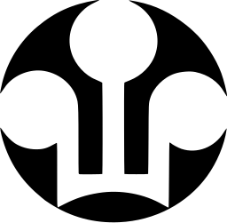 Mark 608: Crown with ball tips as a white form cut out of a black disc. Tools, designed by Adrian Frutiger (France for Boutique du Paris Royal. Trademarks & Symbols Vol. 2, Kuwayama, 1973.