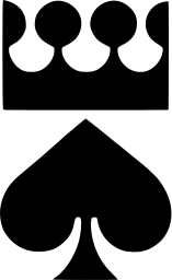 Mark 609: Crown with ball tips above a spade suit. Tools, designed by Moritz S.Jaggi for Herren-Globus. Trademarks & Symbols Vol. 2, Kuwayama, 1973.