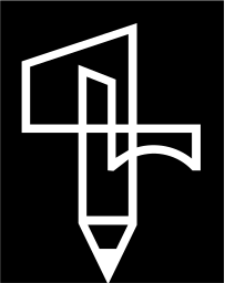 Mark 632: Pencil drawing an angular building outline in white on a black panel. Tools, designed by Lars Bramberg for The Swedish Building Employers Association. Trademarks & Symbols Vol. 2, Kuwayama, 1973.