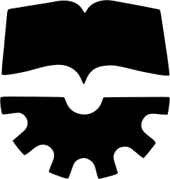 Mark 638: Open book resting on a cogwheel. Tools, designed by Tadeusz Cialowioz for Wissenschaftlich-Technisches Informationszentrum. Trademarks & Symbols Vol. 2, Kuwayama, 1973.