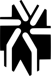 Mark 639: Angular branching form of black bars crossing a square block. Tools, designed by Sandgren & Murtha, Inc. for Horace Mann. Trademarks & Symbols Vol. 2, Kuwayama, 1973.