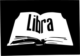 Mark 642: Open book with the word Libra on its page on a black panel. Tools, designed by Albe Steiner for Libra. Trademarks & Symbols Vol. 2, Kuwayama, 1973.