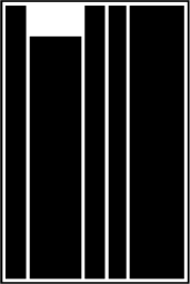 Mark 644: Black book spines of different heights standing in a double line frame. Tools, designed by Jost Hochuli for Fehr’scher Buhhandlung. Trademarks & Symbols Vol. 2, Kuwayama, 1973.