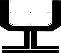 Mark 654: Black I beam on a flat base topped with a U shaped bracket. Tools, designed by Shigeji Kobayashi for Hakkai. Trademarks & Symbols Vol. 2, Kuwayama, 1973.