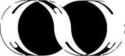 Mark 67: Two black discs each cupped by outlined hands, side by side. Human figures, designed by Shigeo Fukuda for Video Japonica. Trademarks & Symbols Vol. 2, Kuwayama, 1973.