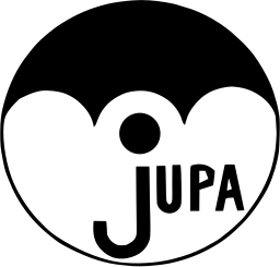 Mark 673: Black umbrella canopy over a hooked handle and the letters JUPA in a ring. Tools. Trademarks & Symbols Vol. 2, Kuwayama, 1973.